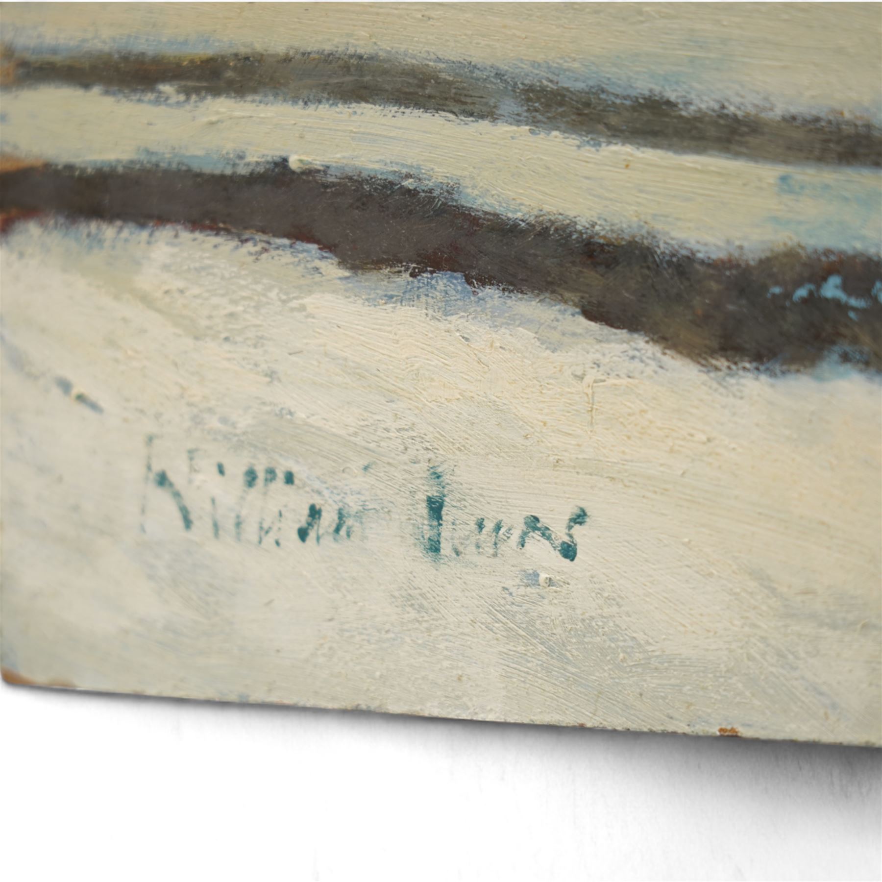 William Burns (Northern British 1923-2010): 'Derbyshire Winter - Higger Tor', oil on board signed, inscribed verso 45cm x 61cm (unframed)