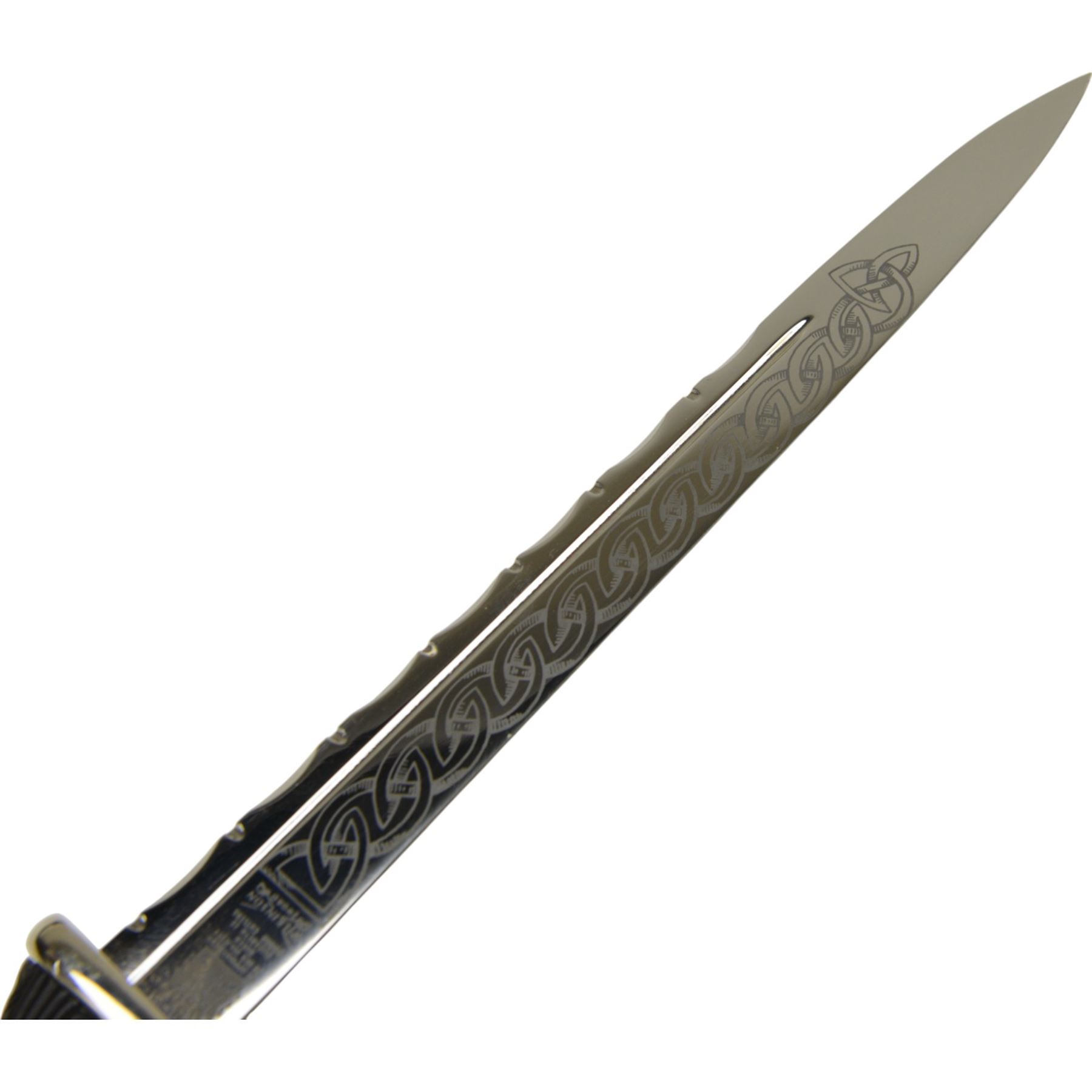 20th century Scottish Dirk, with Wilkinson Sword blade, with 29cm single edged etched blade, the leather sheath with white metal mounts in presentation box, overall L48cm 