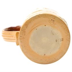Early 20th century Royal Doulton stoneware tankard harvest tankard, with silver rim, inscribed 'Sidney Hardwick From Capt. Pope 1907', H13.5cm