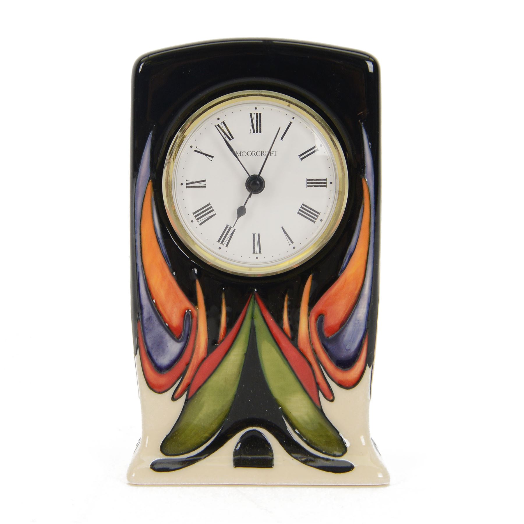 Moorcroft mantle clock, in Paradise Found pattern, with impressed mark beneath, H16cm