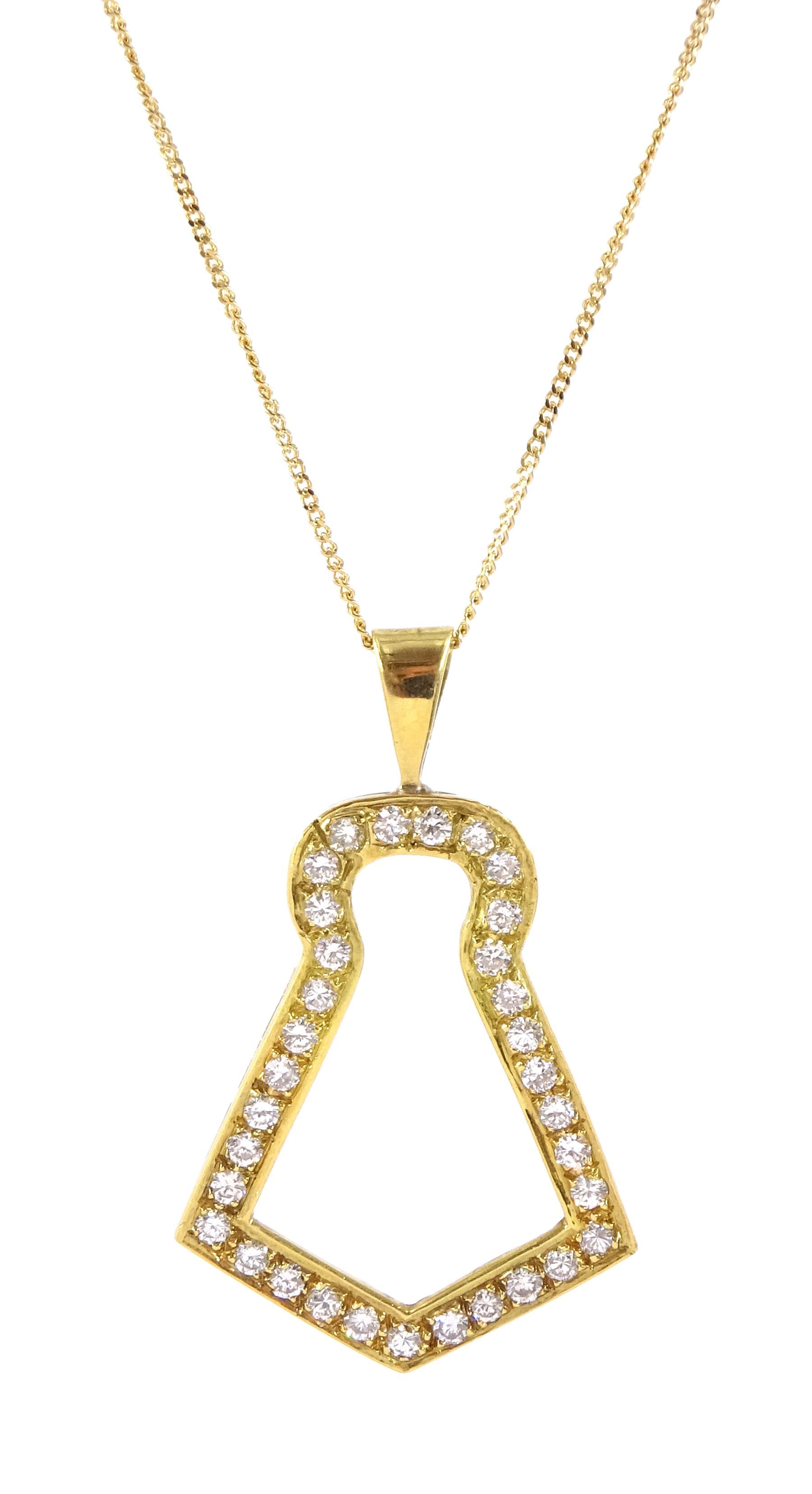 18ct gold diamond keyhole pendant necklace, set with thirty-three  round brilliant cut diamonds, total diamond weight approx 1.50 carat