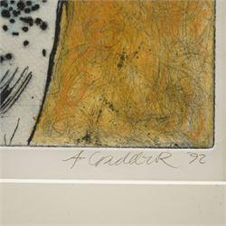 Adrienne Craddock (British Contemporary): 'Drollery', etching in colours signed titled dated '92 and numbered 1/10 in pencil 58cm x 78cm