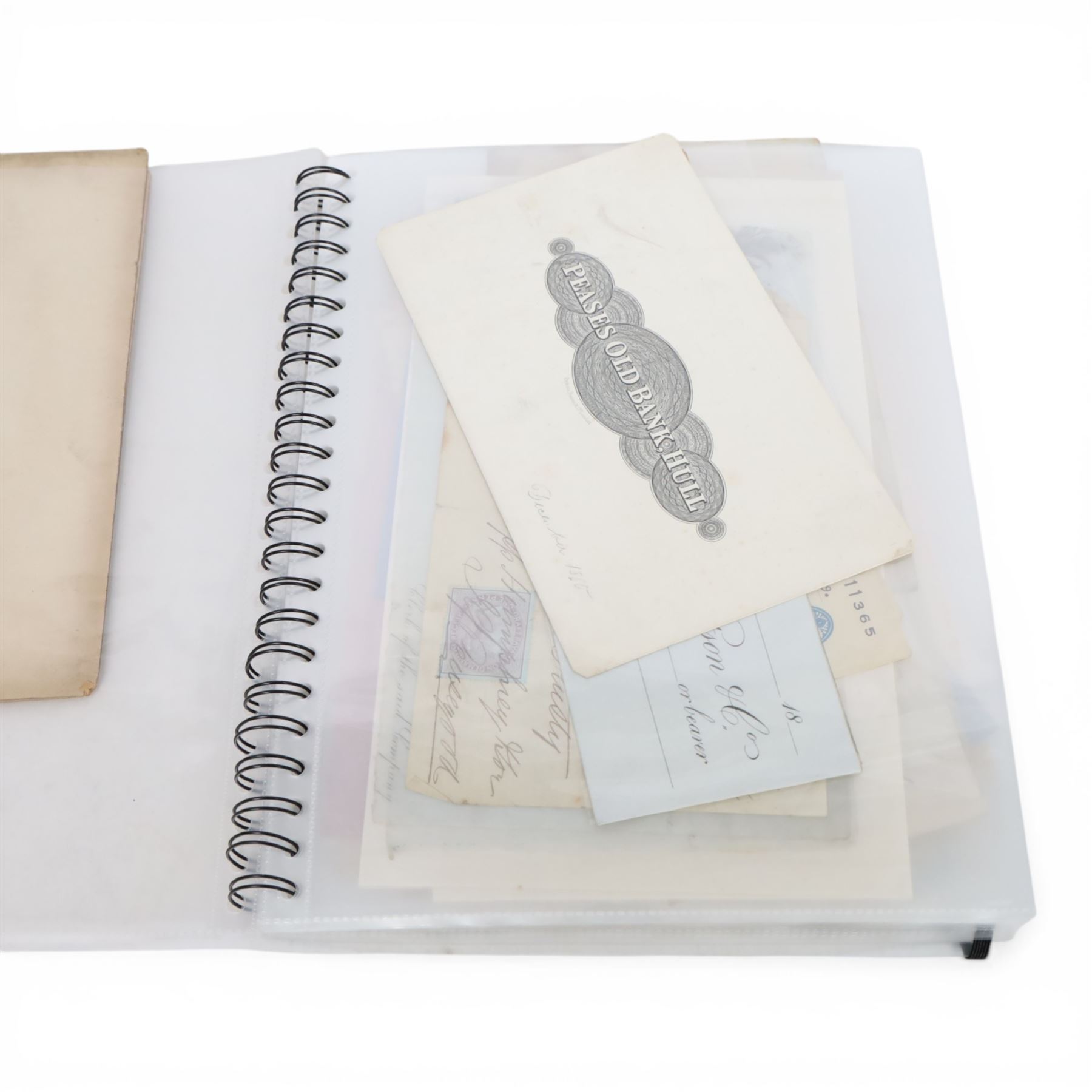 Collection of Hull related ephemera, including share certificates, ledgers, receipts, invoices, etc., many related to shipping