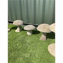 Set of five cast stone garden mushrooms - THIS LOT IS TO BE COLLECTED BY APPOINTMENT FROM DUGGLEBY STORAGE, GREAT HILL, EASTFIELD, SCARBOROUGH, YO11 3TX