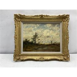 Henri Joseph Harpignies (French 1819-1916): 'Le Pecheur', oil on mahogany panel signed 26cm x 34cm
Provenance: East Yorkshire private collection; with Thomas Agnew & Sons, Old Bond Street, labelled verso No.25450 

