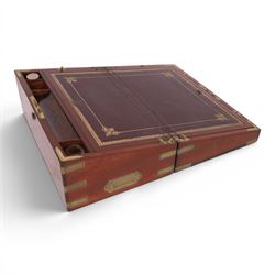 19th century mahogany brass bound writing slope, with fitted interior, H18cm