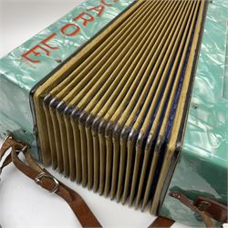 Barcarole piano accordion with blue pearline finish, fifteen keys and twelve buttons W32cm; in carrying case