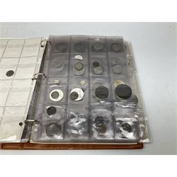 World coins and related items, including Maria Theresa restrike thaler, German silver five deutschmark coins, Sudan 20 piastres, Netherlands 1848 1/2 guilder, United States of America 1964 half dollar etc, small number of fantasy/replica coins etc, housed in a ring binder album 