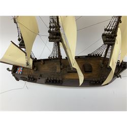 Late 19th, early 20th century, scratch built model of a three masted sailing ship with rigging, H50cm 