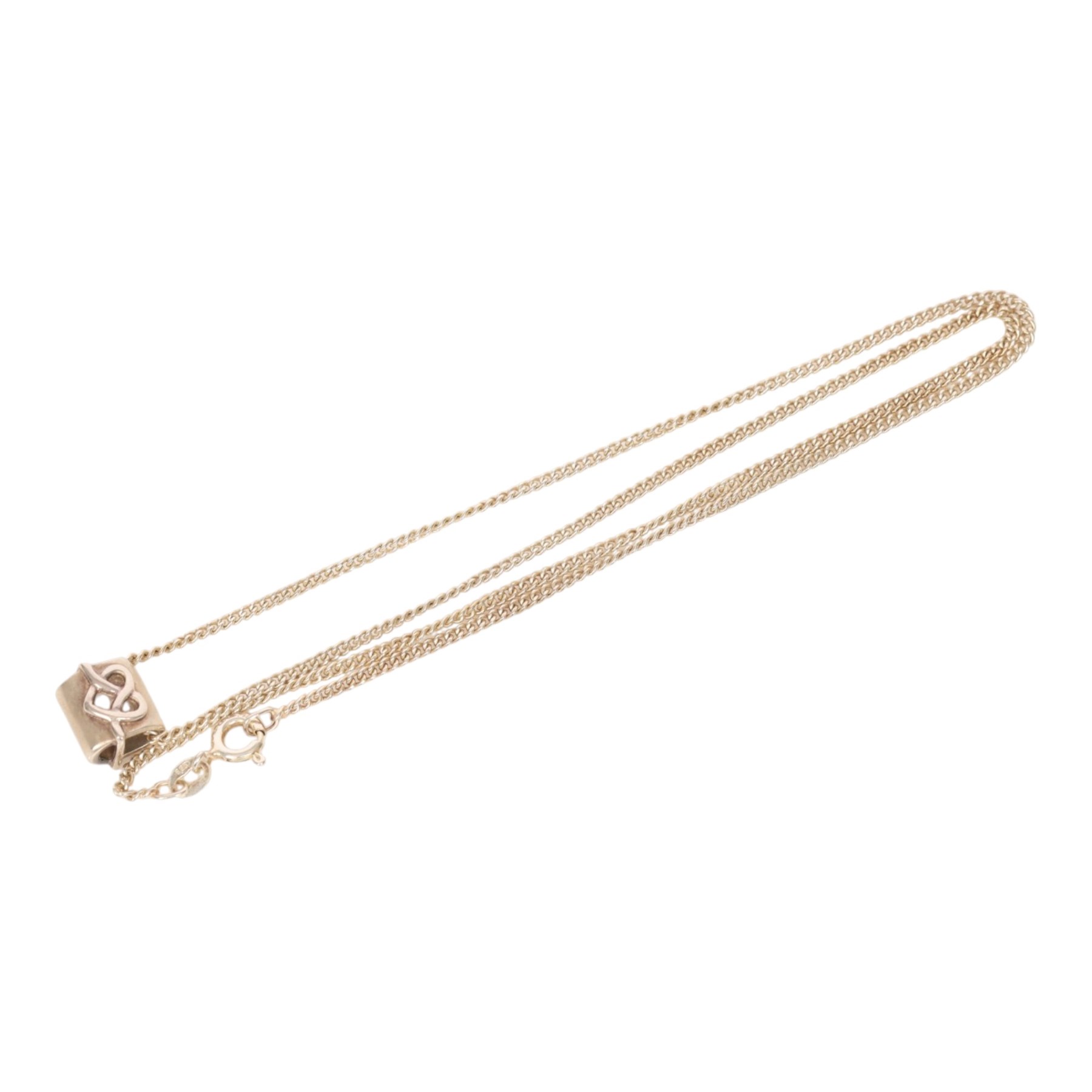 Three 9ct gold rings, silver bangle and pendant necklace