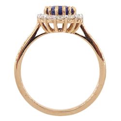 18ct rose gold oval kyanite and round brilliant cut diamond cluster ring, stamped, kyanite 1.42 carat =, total diamond weight 0.53 carat, with World Gemological Institute Report