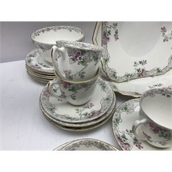 Shelley Bramble Rose pattern tea service, comprising milk jug, open sucrier, ten cups and twelve saucers, twelve dessert plates and two cake plates (38)