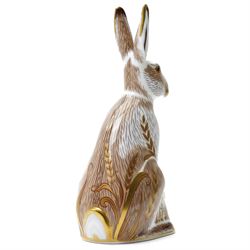 Royal Crown Derby 'Midsummer Hare' paperweight, with gold stopper, boxed, H17cm 