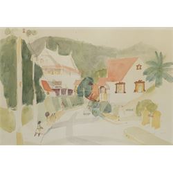 John Newel Lewis (British 1920-1991): Street in Trinidad, watercolour signed and dated 1975, 33cm x 48cm