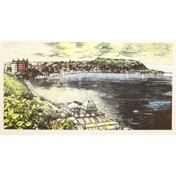 Peter Maslin (British Contemporary): The Spa and South Bay Scarborough, limited edition coloured lithograph signed and numbered 1/200 in pencil 29cm x 53cm; after Percy Hope: Grand Hotel and Rotunda, colour print 34cm x 48cm; Brian Seals (British Contemporary): Scarborough from Cayton Bay, watercolour signed 27cm x 37cm (3)