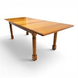Knightman - cherrywood extending dining table, the rectangular top raised on four turned legs, with additional leaf extending to 230cm total, recessed carved knight trademark, by Horace Knight of Old Mill Furniture, Balk near Thirsk