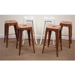  Set four industrial style metal bar stools (H67cm) and pair white stools (H76cm) (6)  