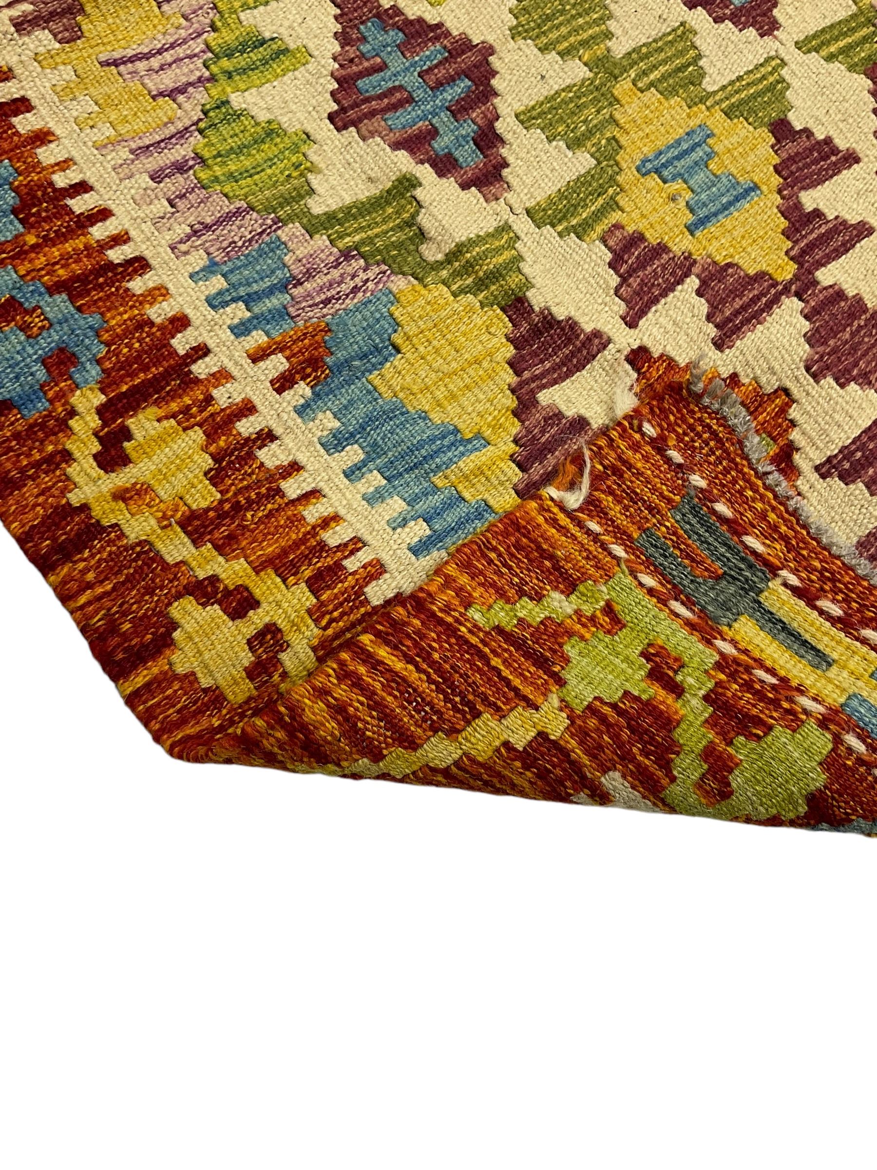 Chobi kilim multi-coloured geometric design runner