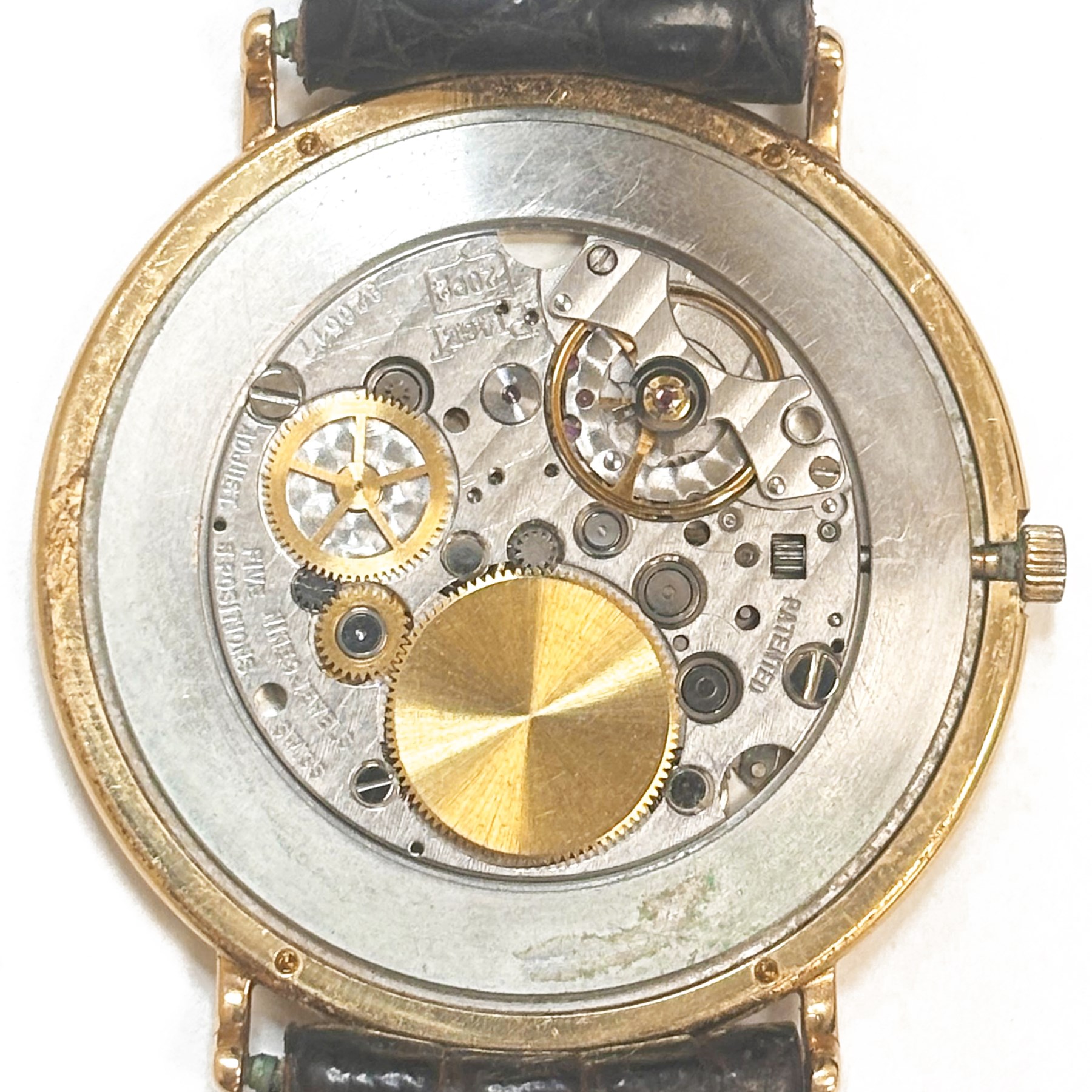 Piaget Altiplano ultra thin 18ct gold diamond set manual wind wristwatch, Ref. 2642, Cal. 20P2, silvered dial with baton hour markers, the gold outer ring set with eight round brilliant cut diamonds, on brown leather strap with Piaget 18ct gold buckle and 18ct gold diamond set spacer
