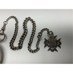 Edwardian silver open face lever pocket watch, case by Alfred Wigley, Birmingham 1901, on silver tapering Albert chain, 14ct gold ladies manual wind wristwatch, two pairs of silver sugar tongs by Francis Higgins II, London 1880, silver charm and a 9ct gold cameo