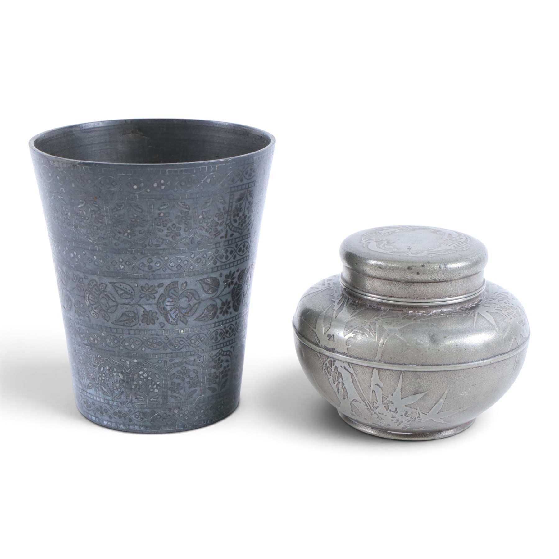 Pair of vases, of Hexagon form with chilong handles, together with tripod censer, and two further pots 
