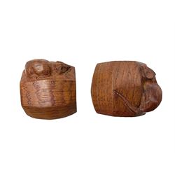 Mouseman - pair of oak napkin rings, of bulbous octagonal form each carved with mouse signature, by the workshop of Robert Thompson, Kilburn, L4cm W6cm
