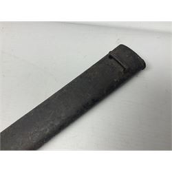 French 1866 pattern sabre bayonet with 57cm fullered steel curving blade dated 1875, in steel scabbard L71cm overall