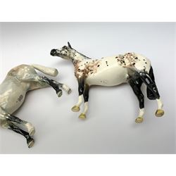 A Beswick figure of an Appaloosa Stallion, colourway 2, H20cm, together with another Beswick dappled grey and brown horse. (2).