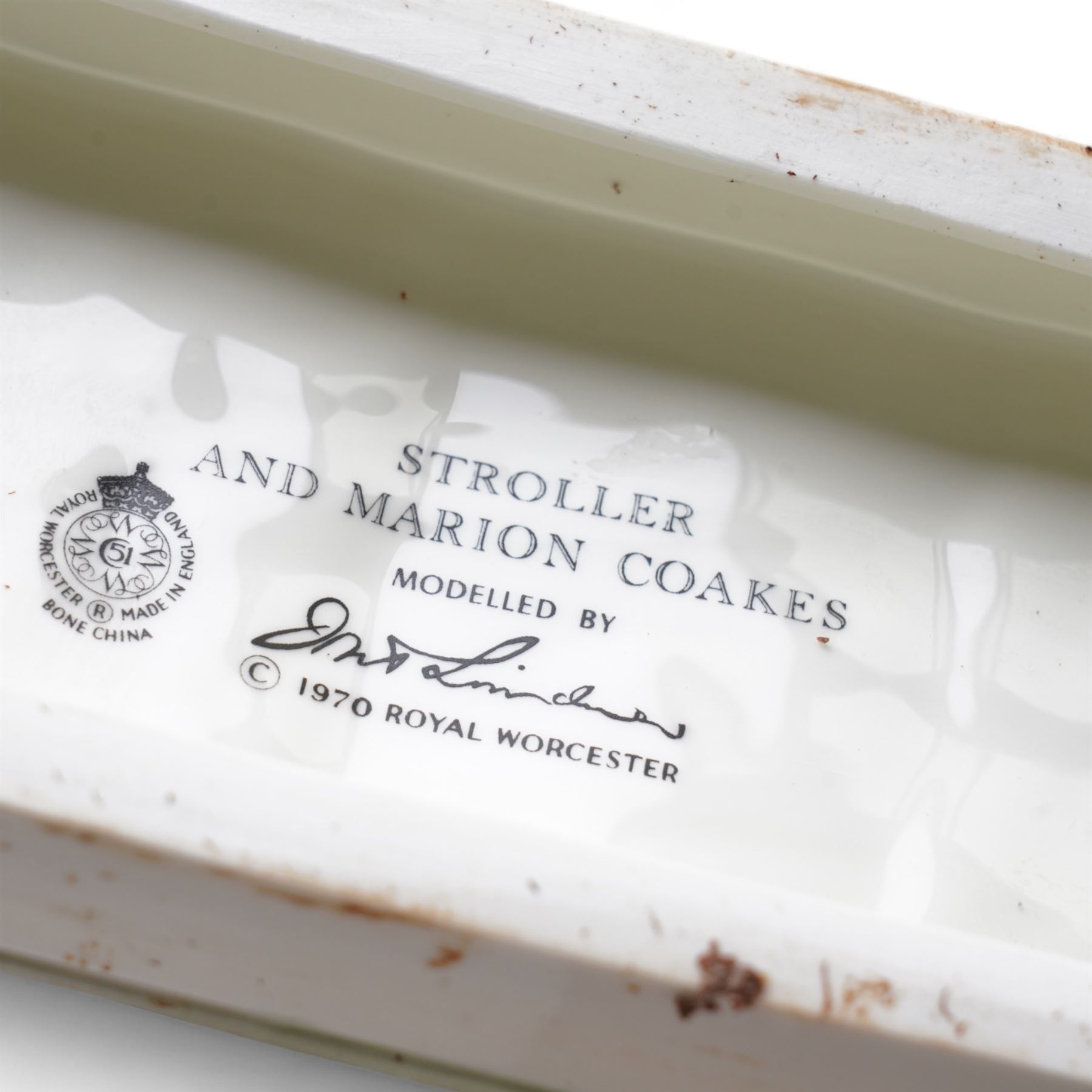 Royal Worcester limited edition group 'Stroller and Marion Coakes' by Doris Lindner on wooden plinth 