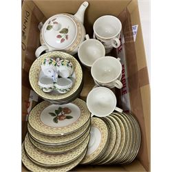 Limited edition Royal Doulton The Dambusters tankard, The Royal Air Force Museum Wings of Destiny tankard with certificate, and further Flying for Victory tankard, Johnson Brothers Fruit Sampler pattern tea and dinnerware, Poole dolphin and other animal figures, other ceramics etc in three boxes