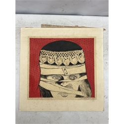 Sally Ducksbury (British 1934-): 'A Shetland Woman', gouache and pencil with scratching out signed and titled 30cm x 32cm (unframed)