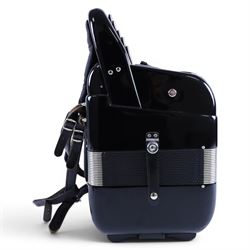 Borsini Professional 5-Row Chromatic button accordion, with 92 white pearlescent chromatic buttons and 136 bass buttons, possibly a custom model, in black high gloss case, with carry strap and original hard carrycase