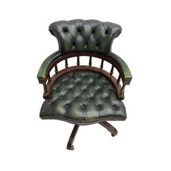 Captains swivel desk chair, upholstered in buttoned leather