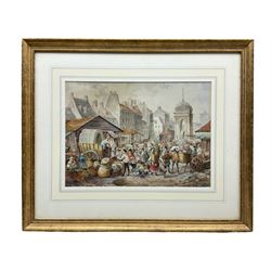 French School (Early 20th century): Market Scene, watercolour indistinctly signed 27cm x 37cm