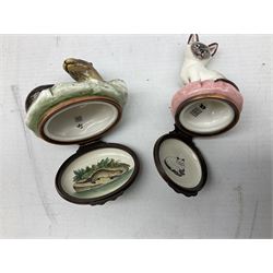 Two Halcyon Days enamel bonbonnieres modelled as animals, Siamese Kitten, and Mijbil - 'The pet otter which Gavin Maxwell wrote about so movingly in 'Ring of Bright Water'', each in fitted box 
