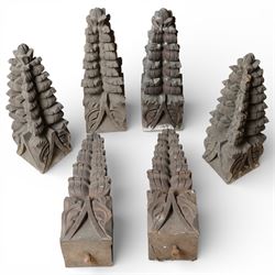 Architectural Salvage - Set of six oak gothic revival crocketed finials, 19th century, of ...