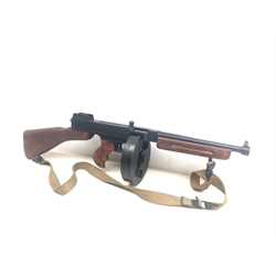  Denix Spain replica of Thompson .45 sub machine gun, 1928 model, No.2753, with both straight and drum shaped magazines, carry strap and canvas carry case with leather strap L83cm  