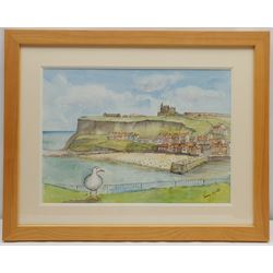 Penny Wicks (British 1949-): 'Bird's Eye View Whitby', watercolour and ink signed, titled verso 27cm x 38cm