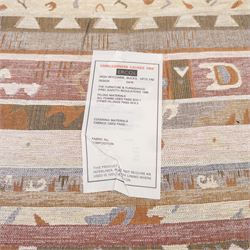 Ercol - Renaissance ash and elm high back armchair, upholstered in geometric Kilim patterned fabric with padded back, seat and arm cushions, curved stick back frame and turned supports