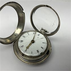 George III silver pair cased verge fusee pocket watch by Harry Niblett, Dorking, No. 5991, white enamel dial with Arabic numerals and outer minute ring, case makers mark TG, London 1787 