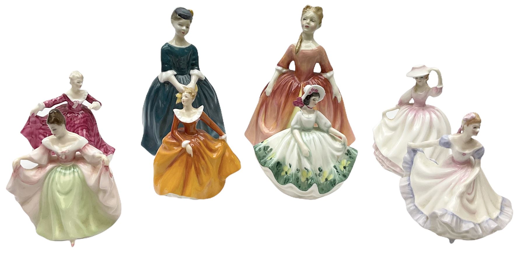Royal Doulton Peggy Davies collection figures including Cherie HN2341, Debbie HN2400 and Royal Doulton miniature figures, Kirsty HN3213, Sunday Best HN3218, Sara HN3219, Ninette HN3215, Buttercup HN3908 and Fragrance HN3220.