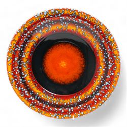 Poole Pottery Saturn Charger from the Alan Clarke 'The Planets' series, no. 1314/2000, D41cm, together with a Poole Pottery Millennium charger, no. 1035, and vase no. 1314, H34cm (3)