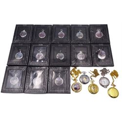 Thirteen Atlas Editions 'Glory of Steam' pocket watches, boxed, with five other pocket watches and four chains