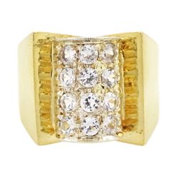 18ct white and yellow gold white spinel, abstract design ring, stamped 750