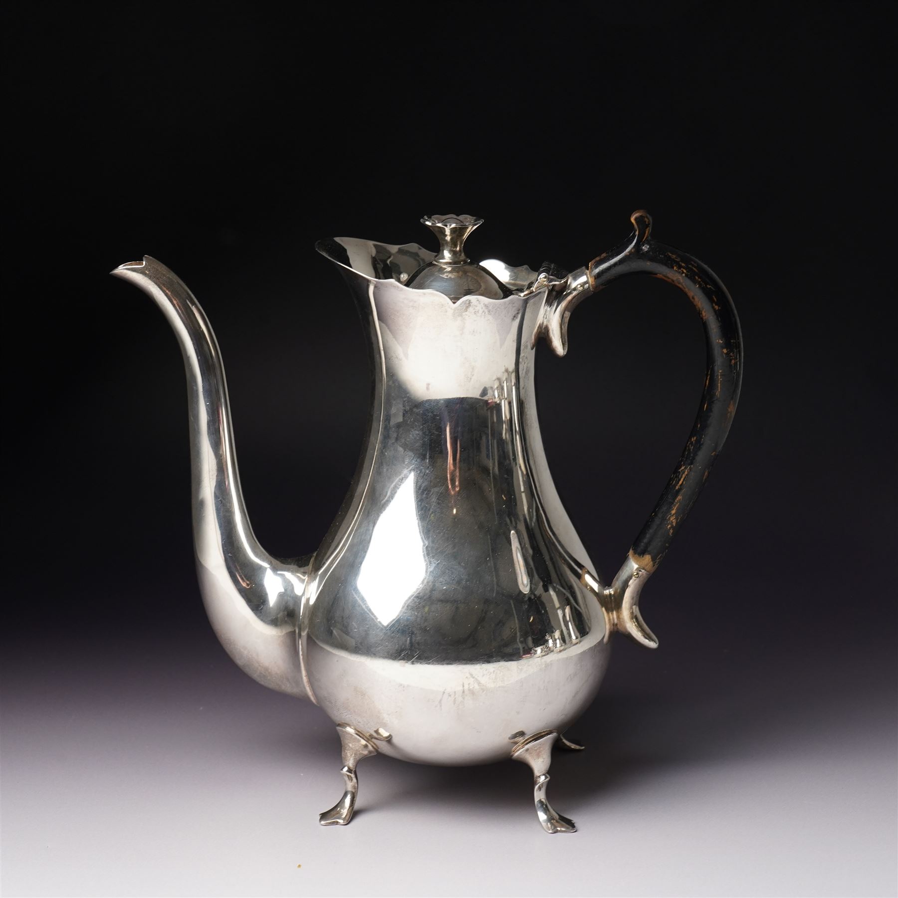 Silver matched five piece tea and coffee set of baluster form engraved with a monogram on shaped supports Sheffield 1913, the teapot 1911, the coffee pot 1924 Maker Mappin & Webb