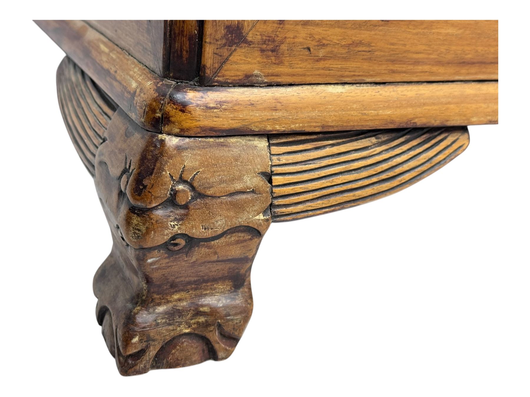 Chinese camphorwood blanket chest with stylized dragon carved decorated lid