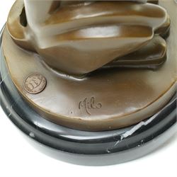 After Milo - bronze model of an art deco style seated cheetah, bearing signature and foundry mark, H32cm