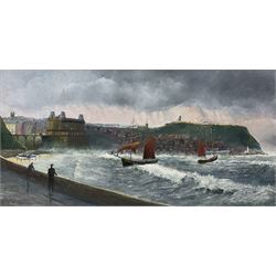Robert Sheader (British 20th century): Scarborough South Bay from the Spa, oil on board signed 50cm x 98cm