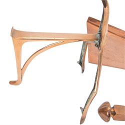 19th century copper companion set and fire dogs, dogs H40cm