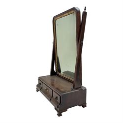 George III mahogany toilet mirror, the rectangular swing mirror with gilded gesso border, upon a base set with three draws and on four bracket feet, H60cm